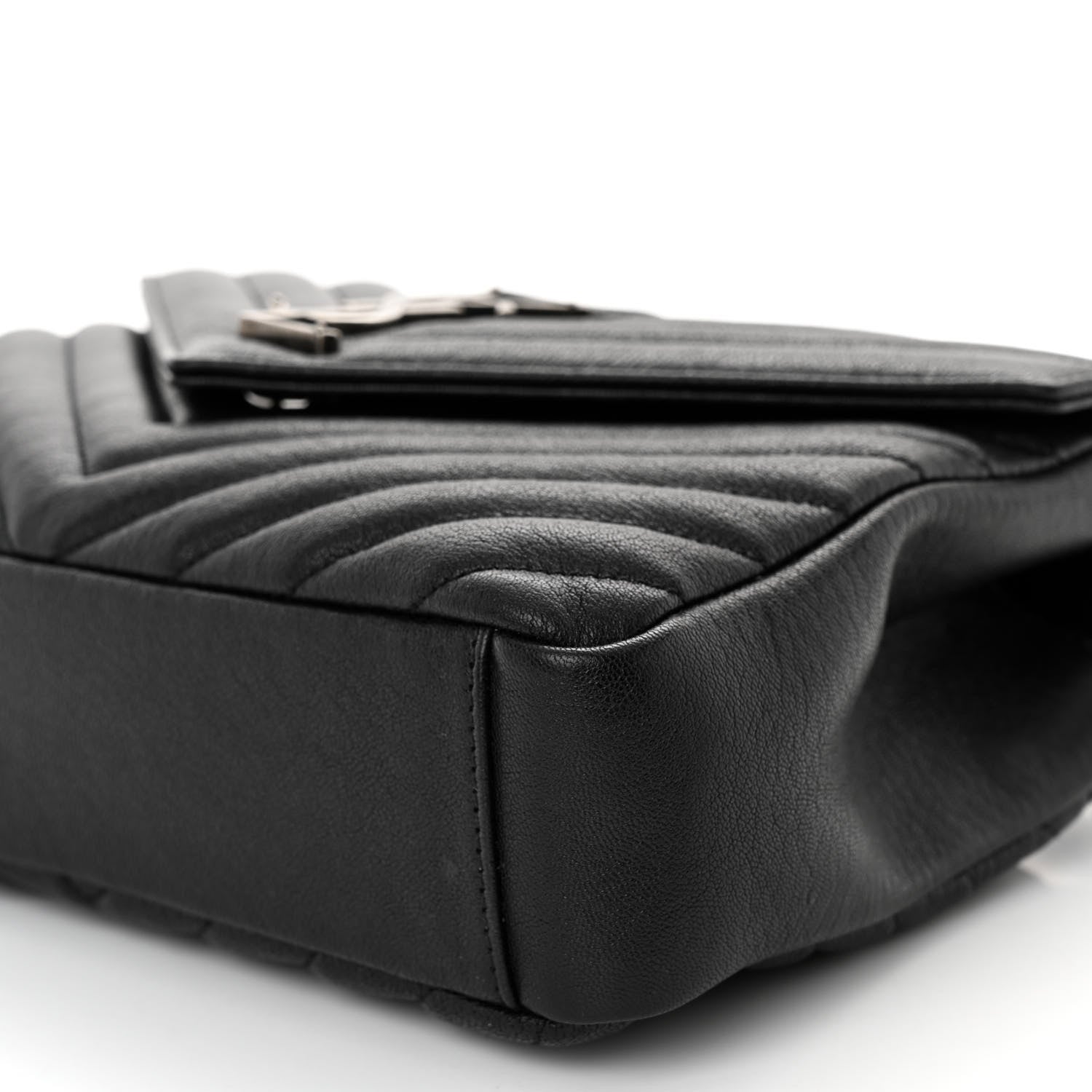 Saint Laurent Sheepskin Matelasse Chevron Monogram Medium College Bag Black 9 of 9