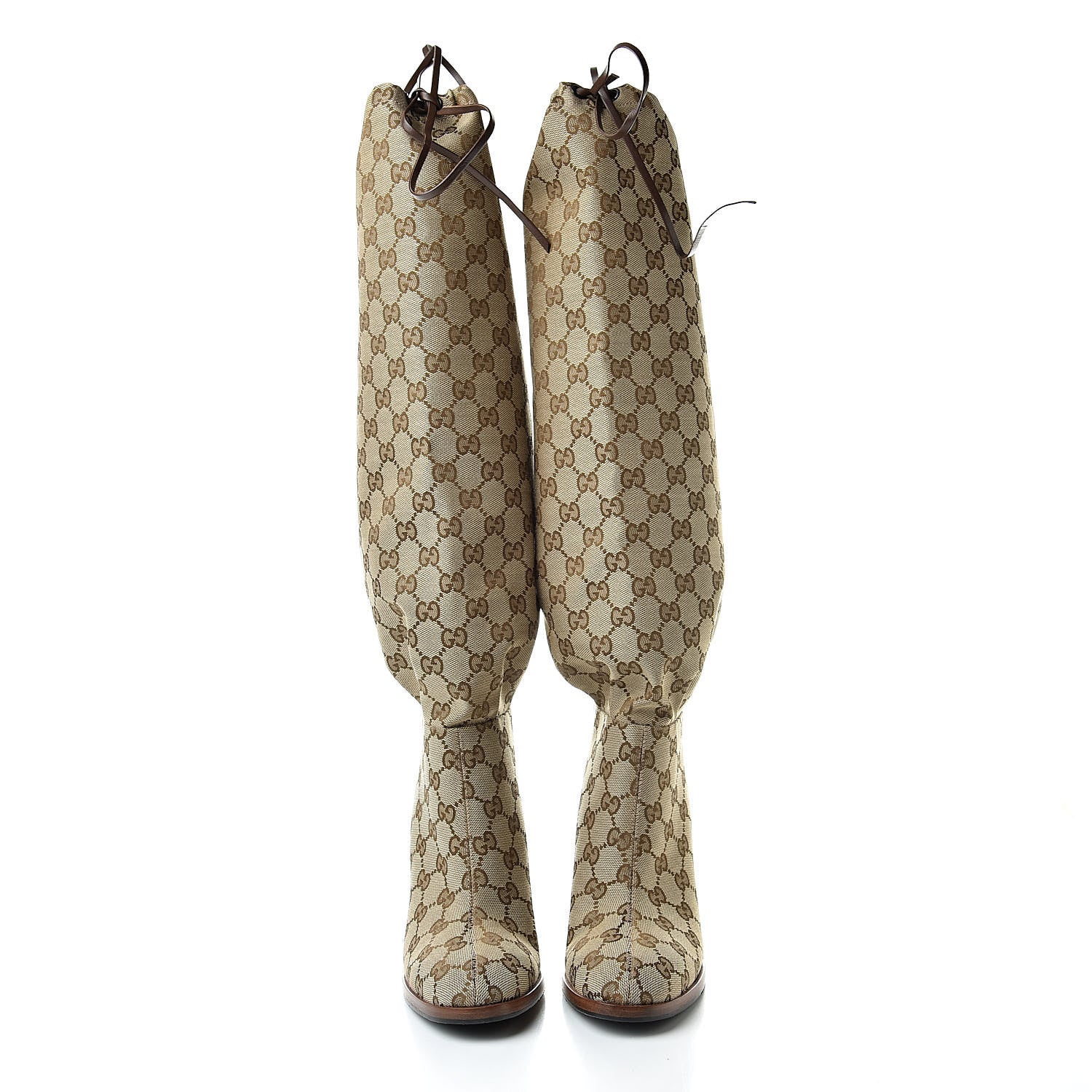 Gucci Monogram Malaga Kid Lisa Mid Heel Boots 37.5 Beige Ebony 2 of 6