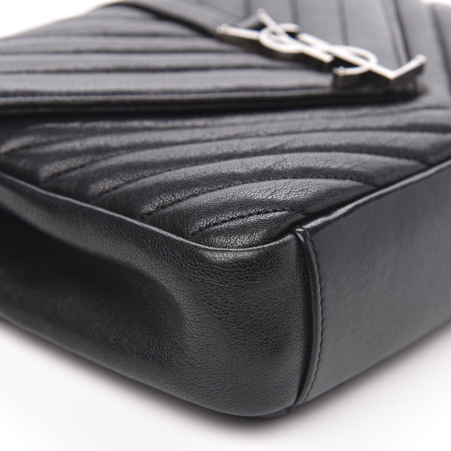 Sheepskin Matelasse Chevron Monogram Medium College Bag Black