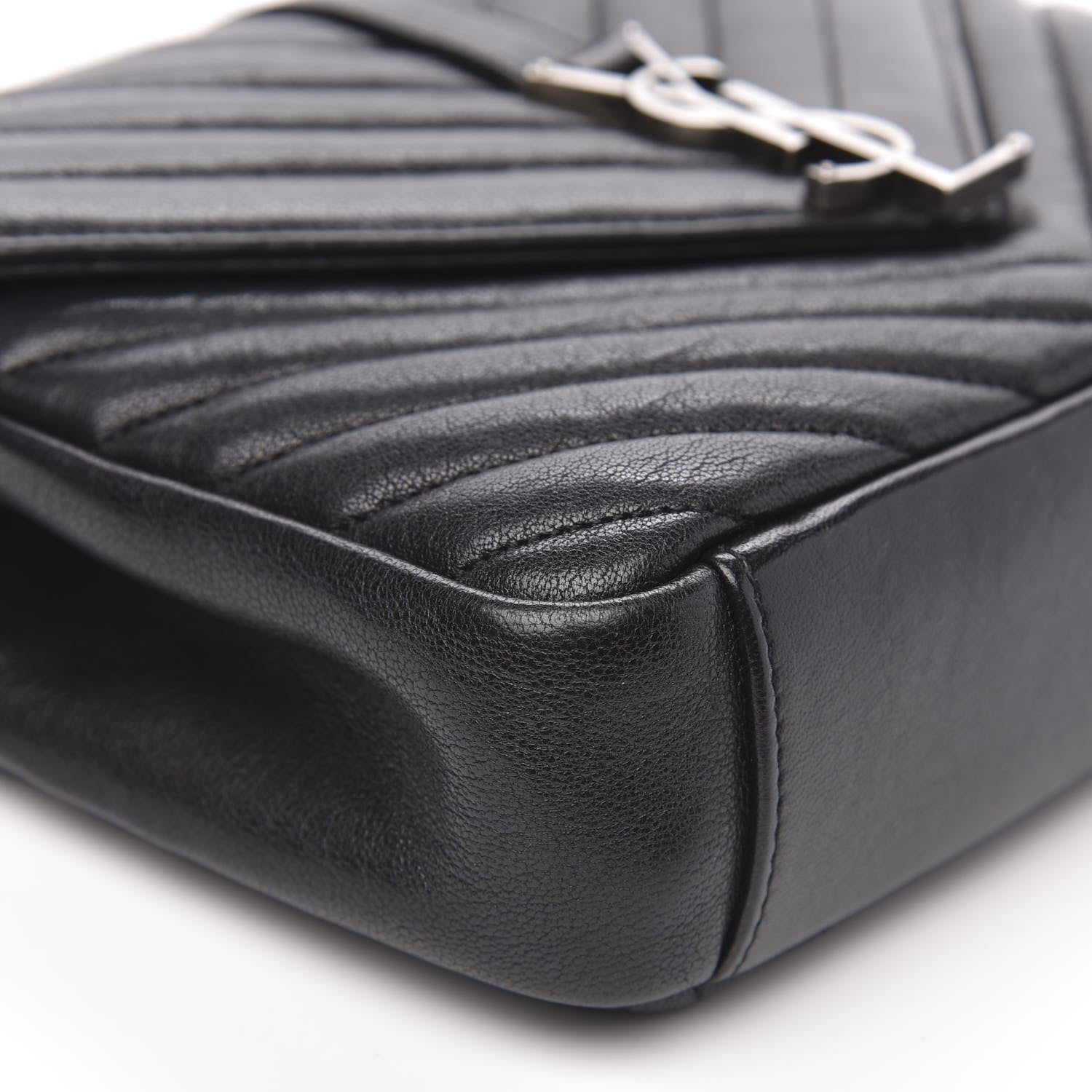 Saint Laurent Sheepskin Matelasse Chevron Monogram Medium College Bag Black 7 of 12