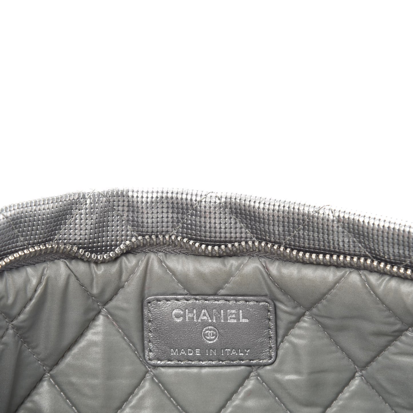 Metallic Calfskin Quilted Pixel Effect CC Beauty Clutch Silver