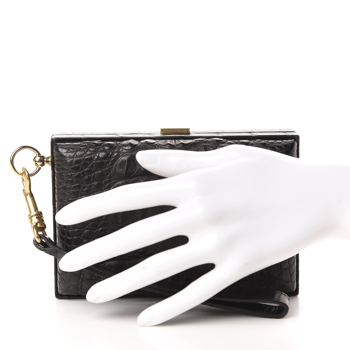 Crocodile Embossed Calfskin Minaudiere Box Wrist Wallet Black