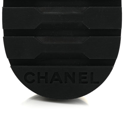 Chanel Shiny Goatskin Calfskin Quilted Lace Up Combat Boots 39 Ivory Black 6 of 9