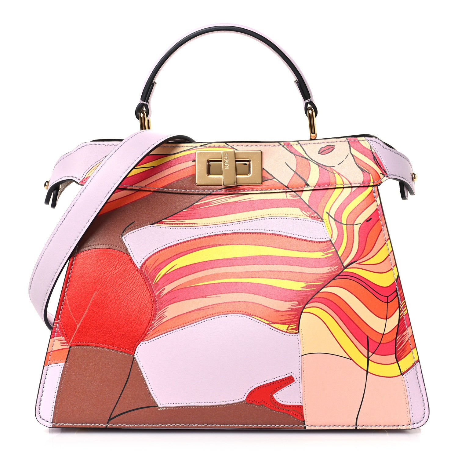 Fendi Vitello Seta Shiny Nappa Dancing Girls Inlay Small Peekaboo I SEE U Satchel Anemone Multicolor 1 of 8