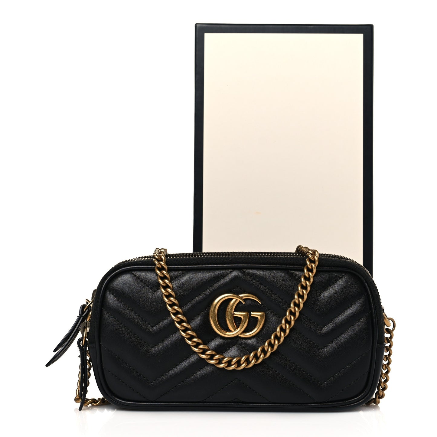 Calfskin Matelasse Mini GG Marmont Chain Crossbody Bag Black