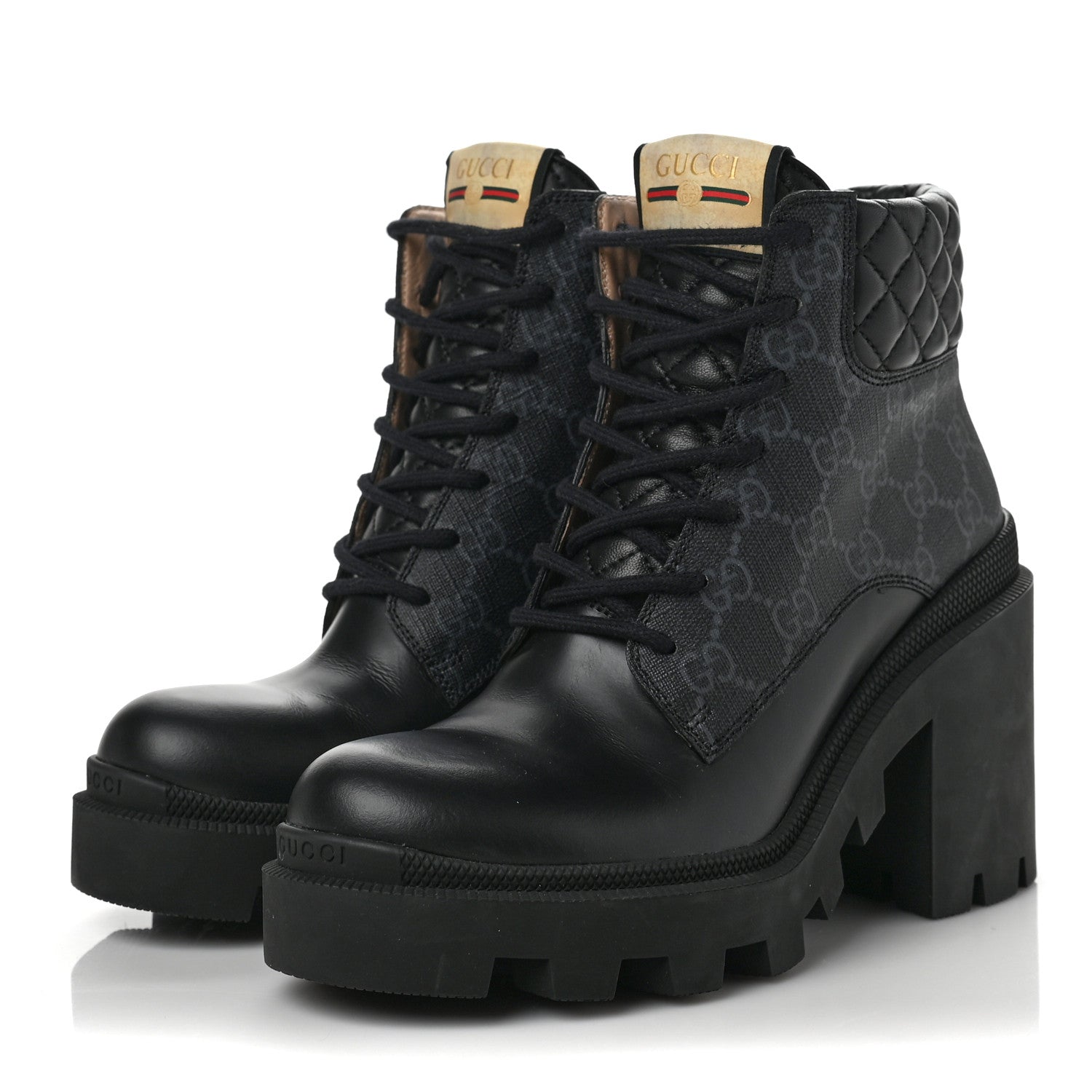 Gucci Apollo Calfskin GG Supreme Nappa Samoa Quilted Lace Up Ankle Boots 37 Black 3 of 7