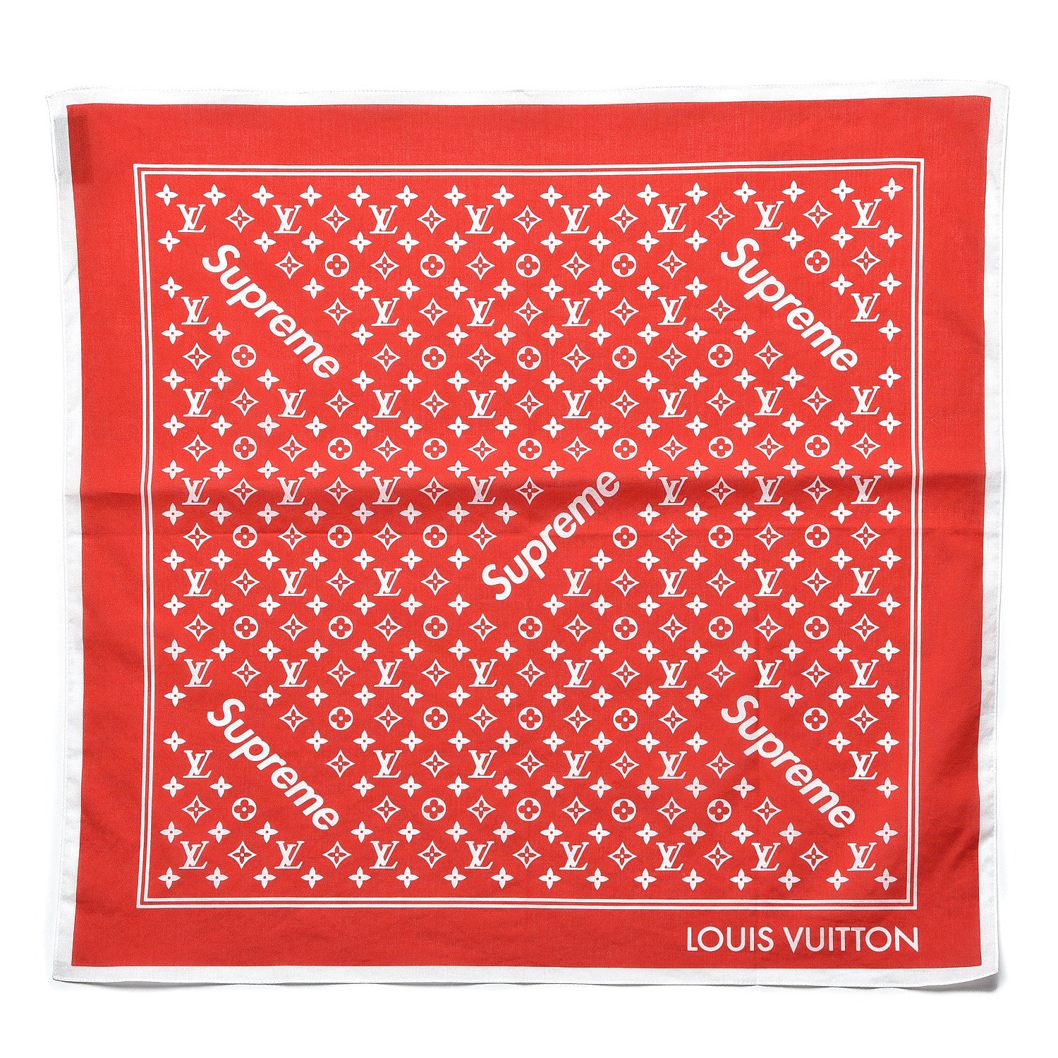 Louis Vuitton X SUPREME Cotton Monogram Bandana Scarf Red 1 of 4