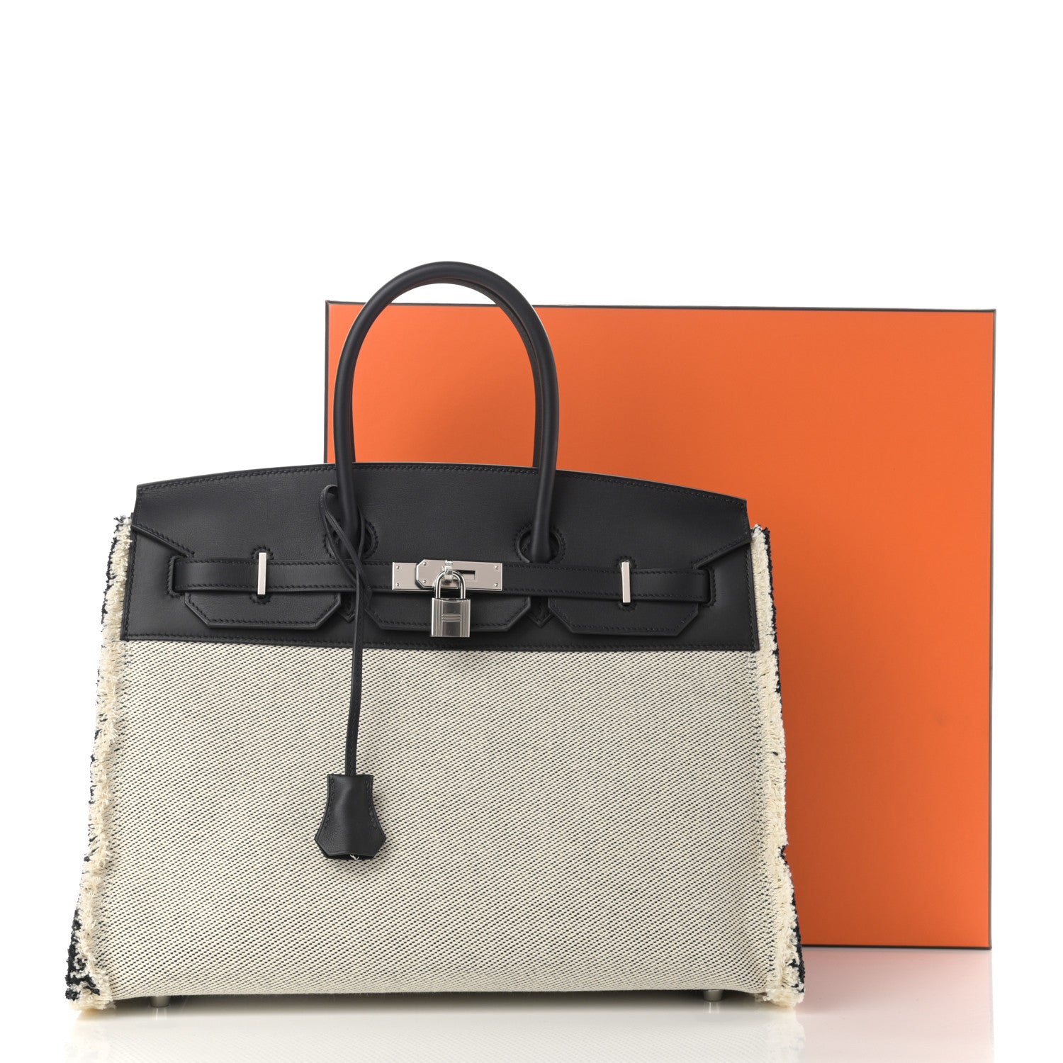 Hermes Swift Twill H Fray Fray Birkin 35 Black Ecru 11 of 11