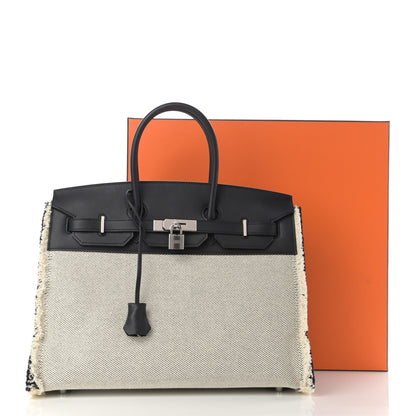 Hermes Swift Twill H Fray Fray Birkin 35 Black Ecru 11 of 11