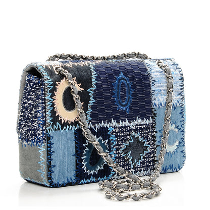 Chanel Denim Tweed Patchwork Jumbo Single Flap Blue 3 of 7