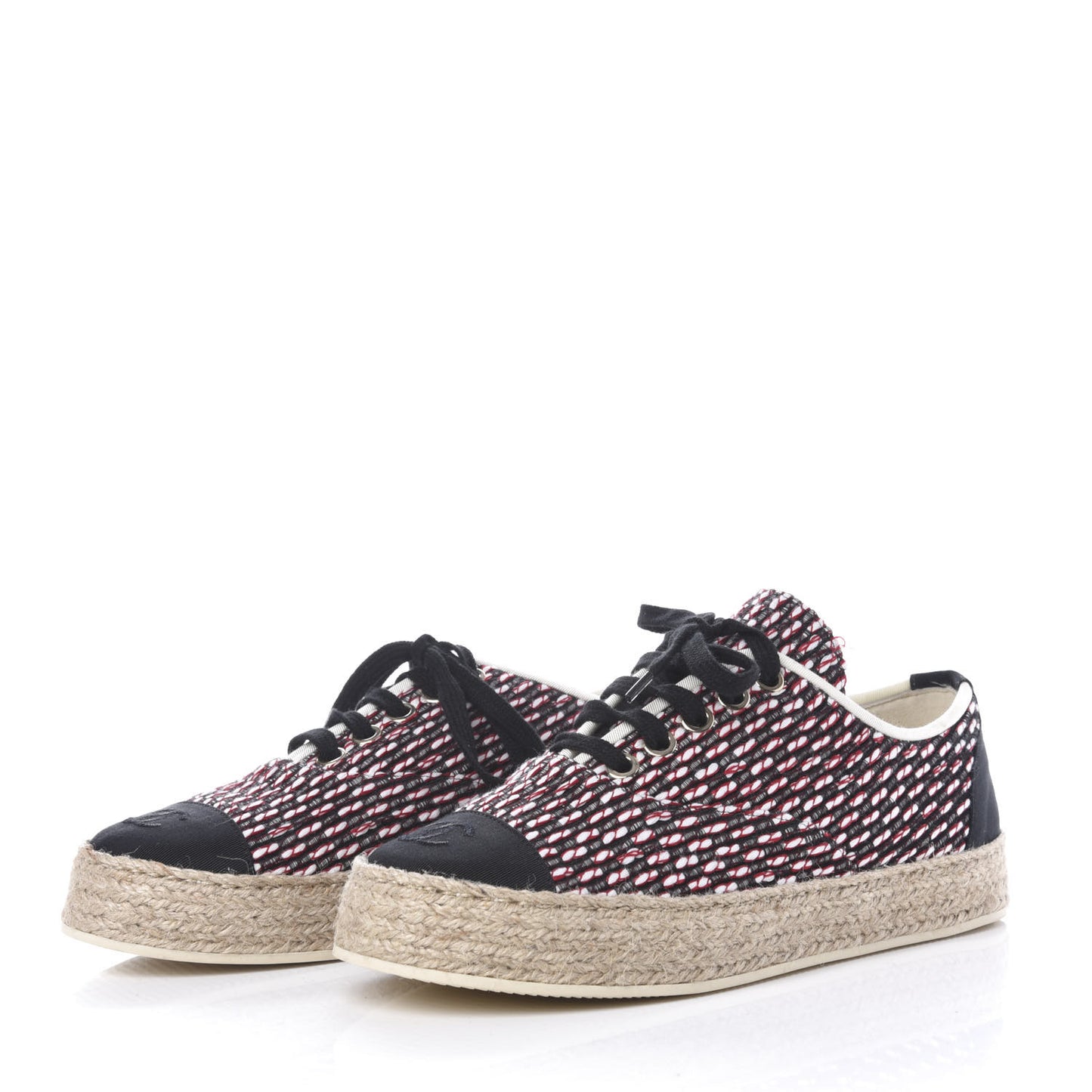 Tweed Grosgrain Lace Up Espadrilles 36 Red White Black