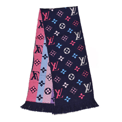 Louis Vuitton Wool Silk Rainbow Logomania Scarf Navy 3 of 4