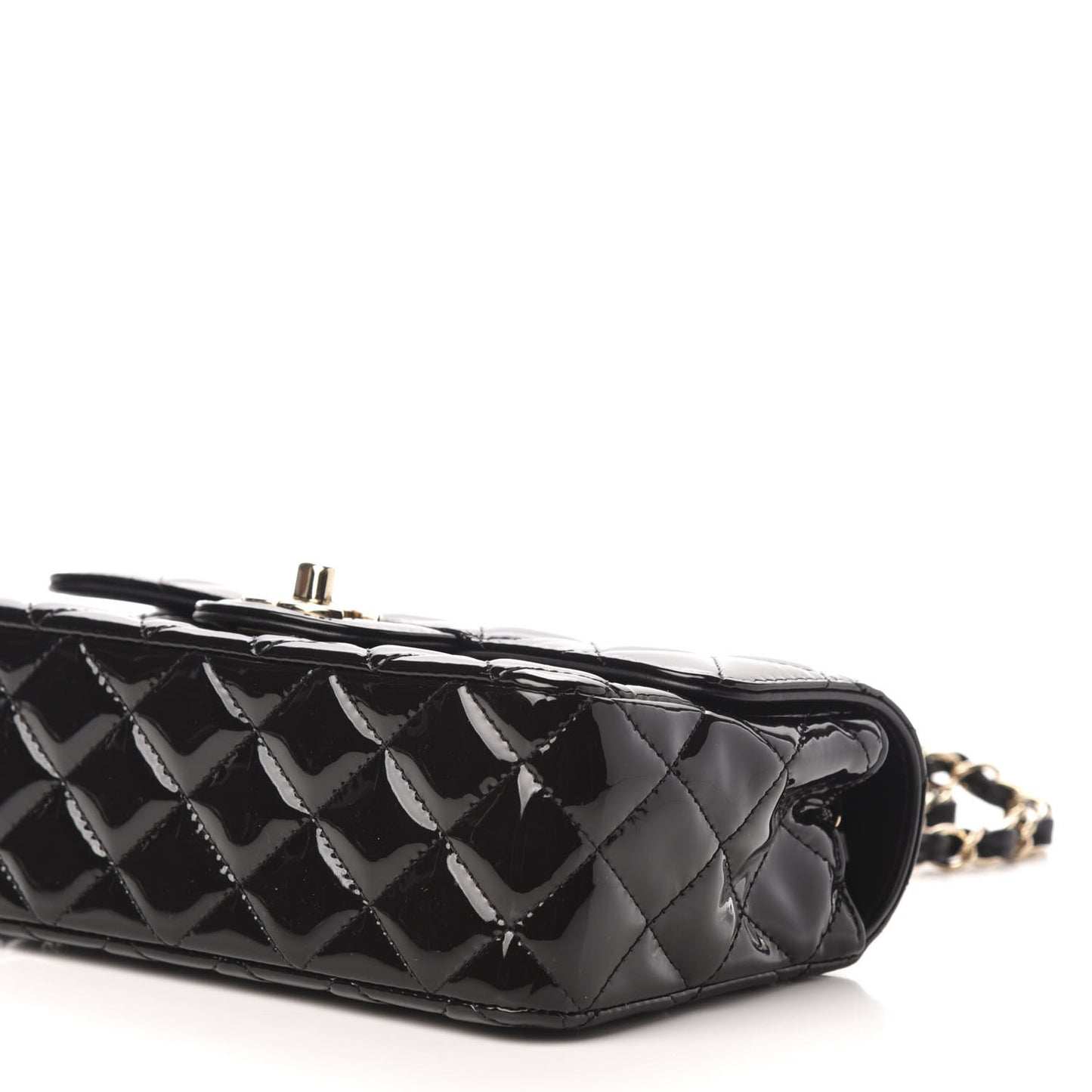 Patent Calfskin Quilted Mini Rectangular Flap Black