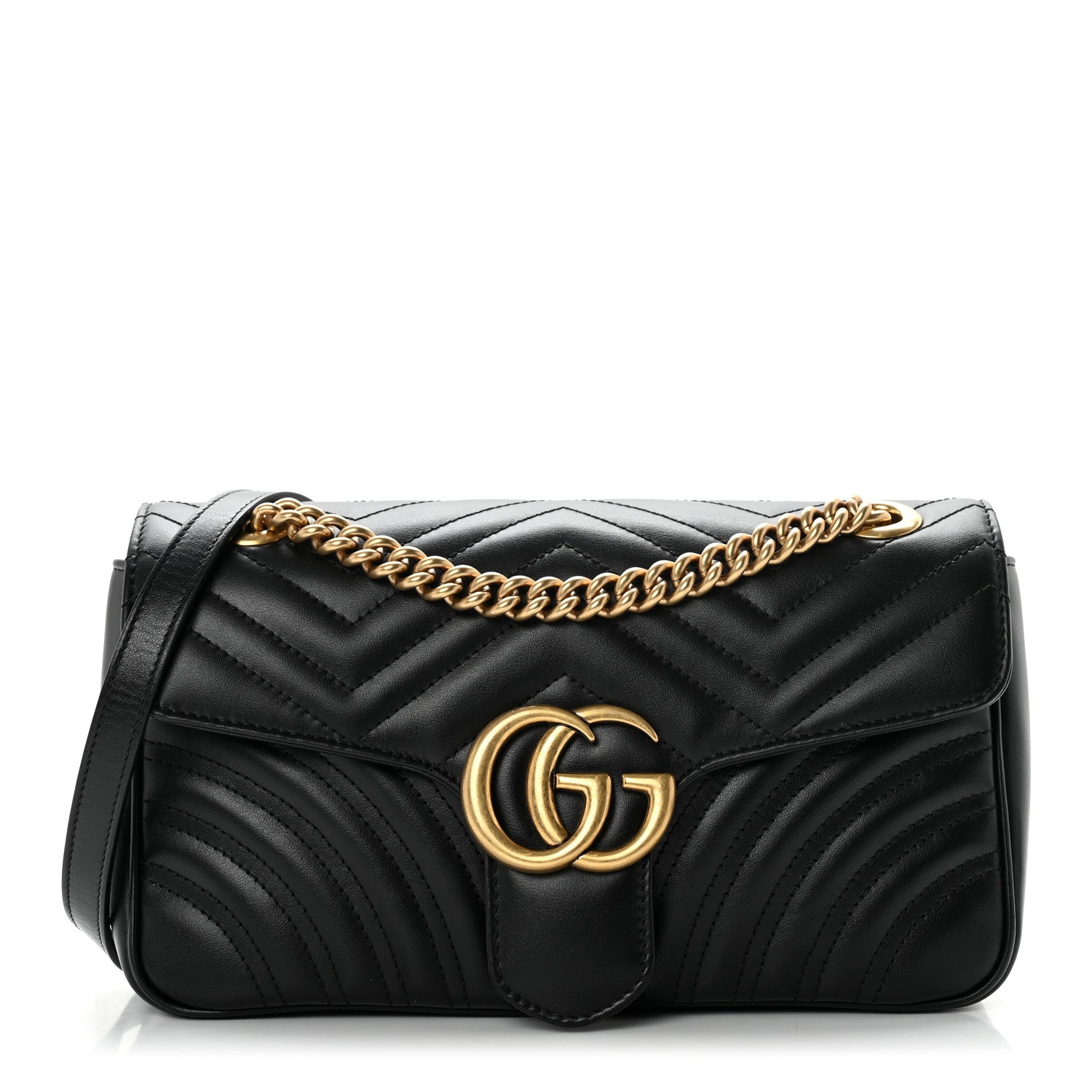 Gucci Calfskin Matelasse Small GG Marmont Shoulder Bag Black 1 of 8