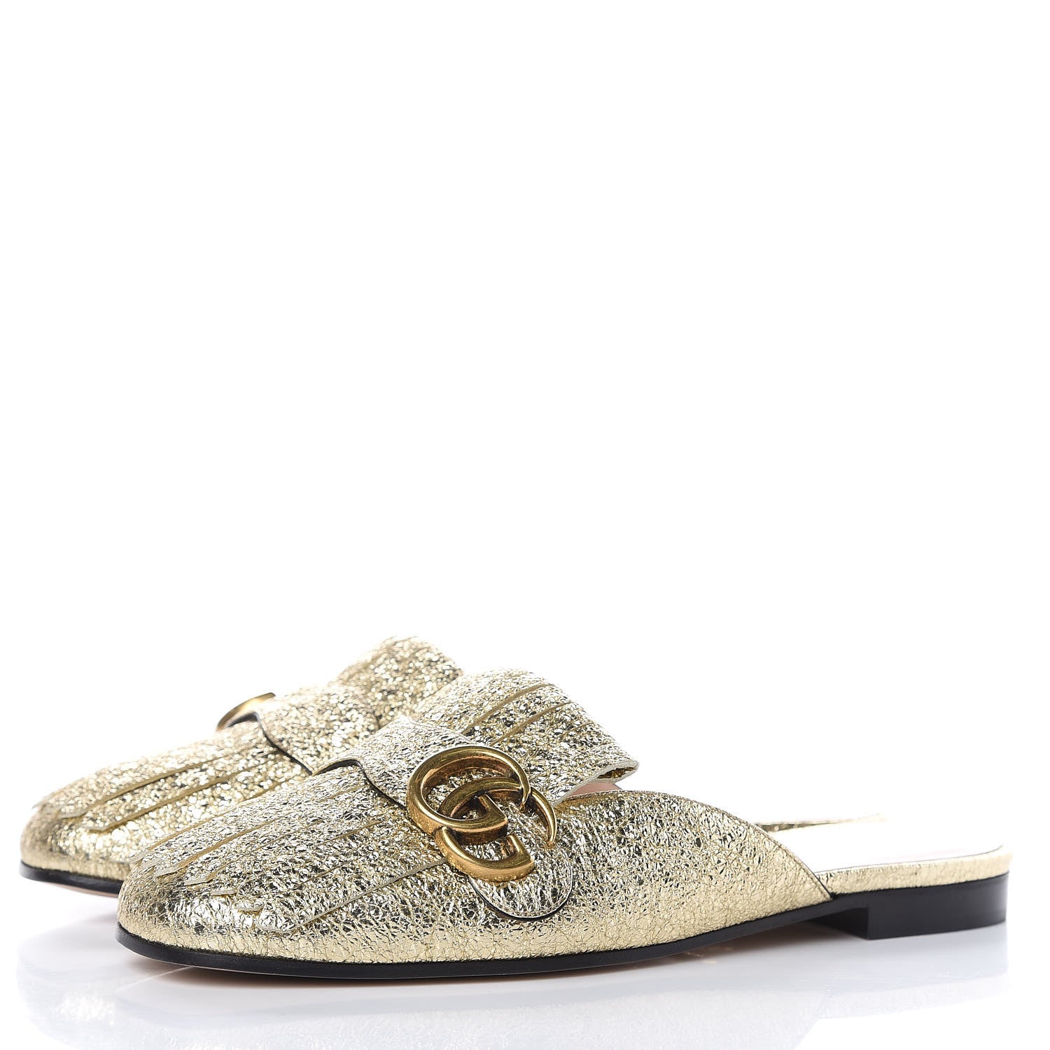 Gucci Galassia Womens GG Marmont Fringe Slippers 37.5 Platino 2 of 11