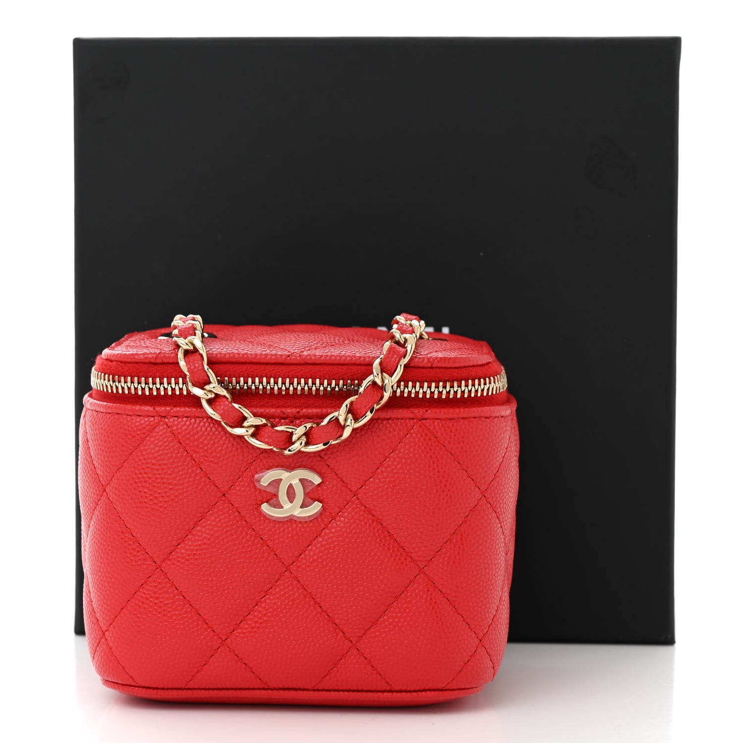 Chanel Caviar Quilted Mini Vanity Case With Chain Red 11 of 11