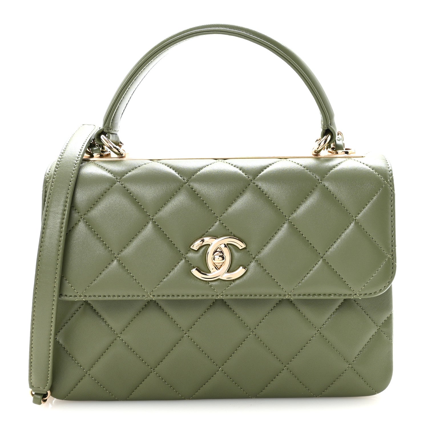 Chanel Lambskin Quilted Small Trendy CC Flap Dual Handle Bag Green 1 of 10