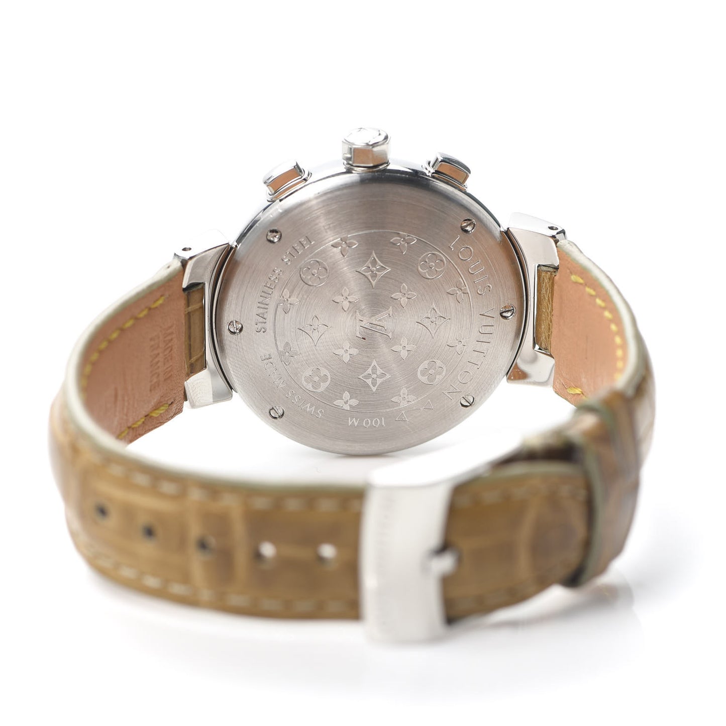 Stainless Steel Alligator 34mm Tambour Chronograph Quartz Watch Champagne