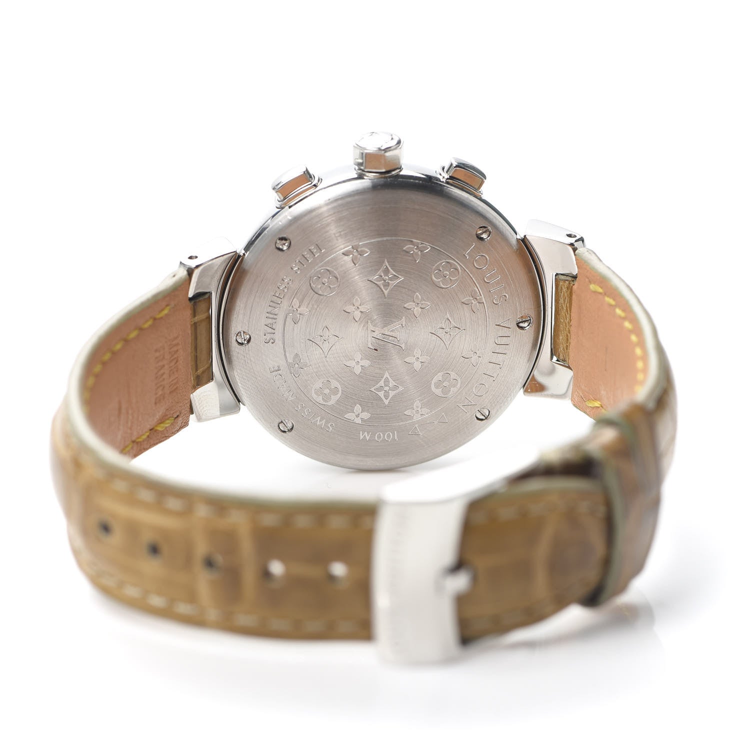 Louis Vuitton Stainless Steel Alligator 34mm Tambour Chronograph Quartz Watch Champagne 4 of 6