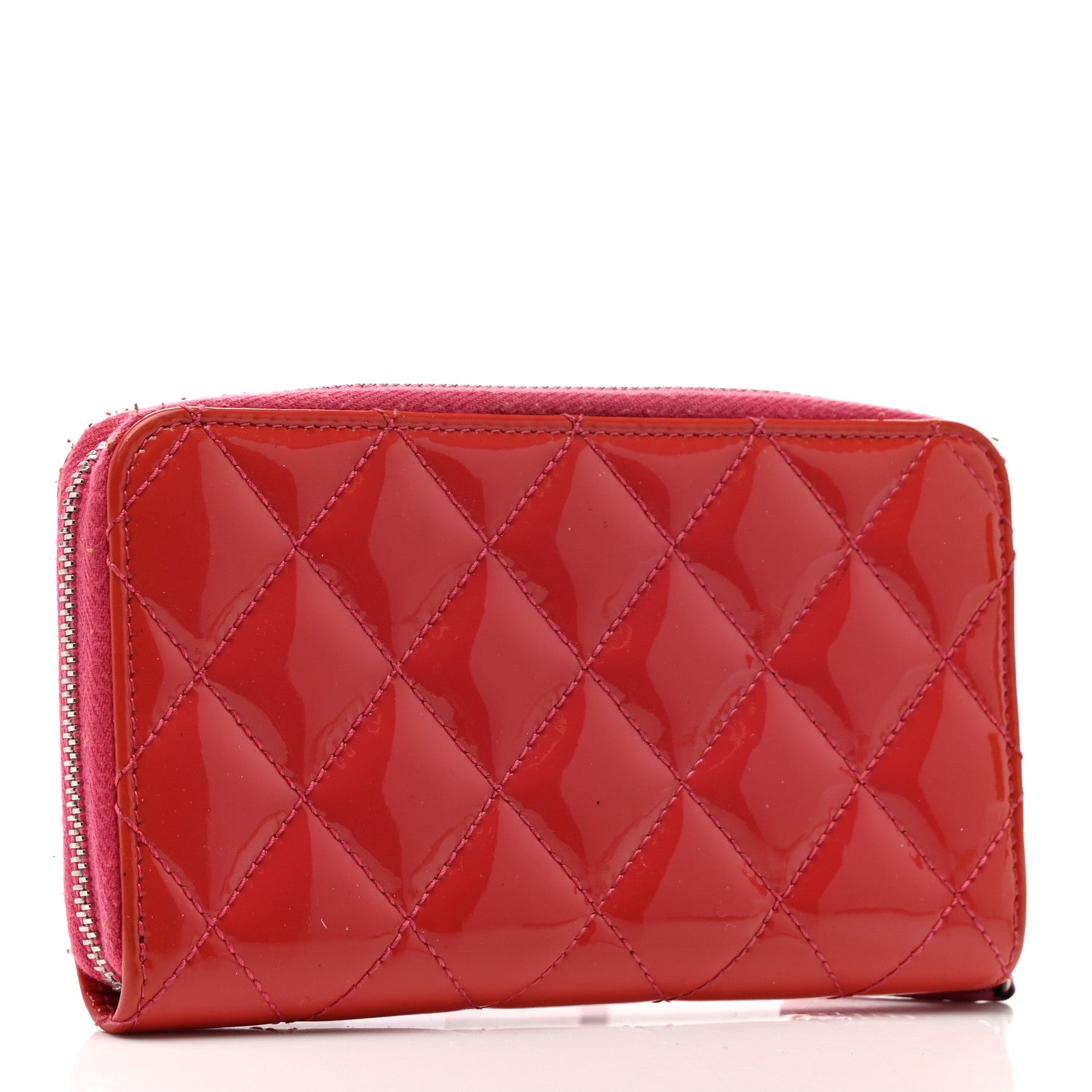 Chanel Patent Quilted Small Zip Around Wallet Pink 3 of 9