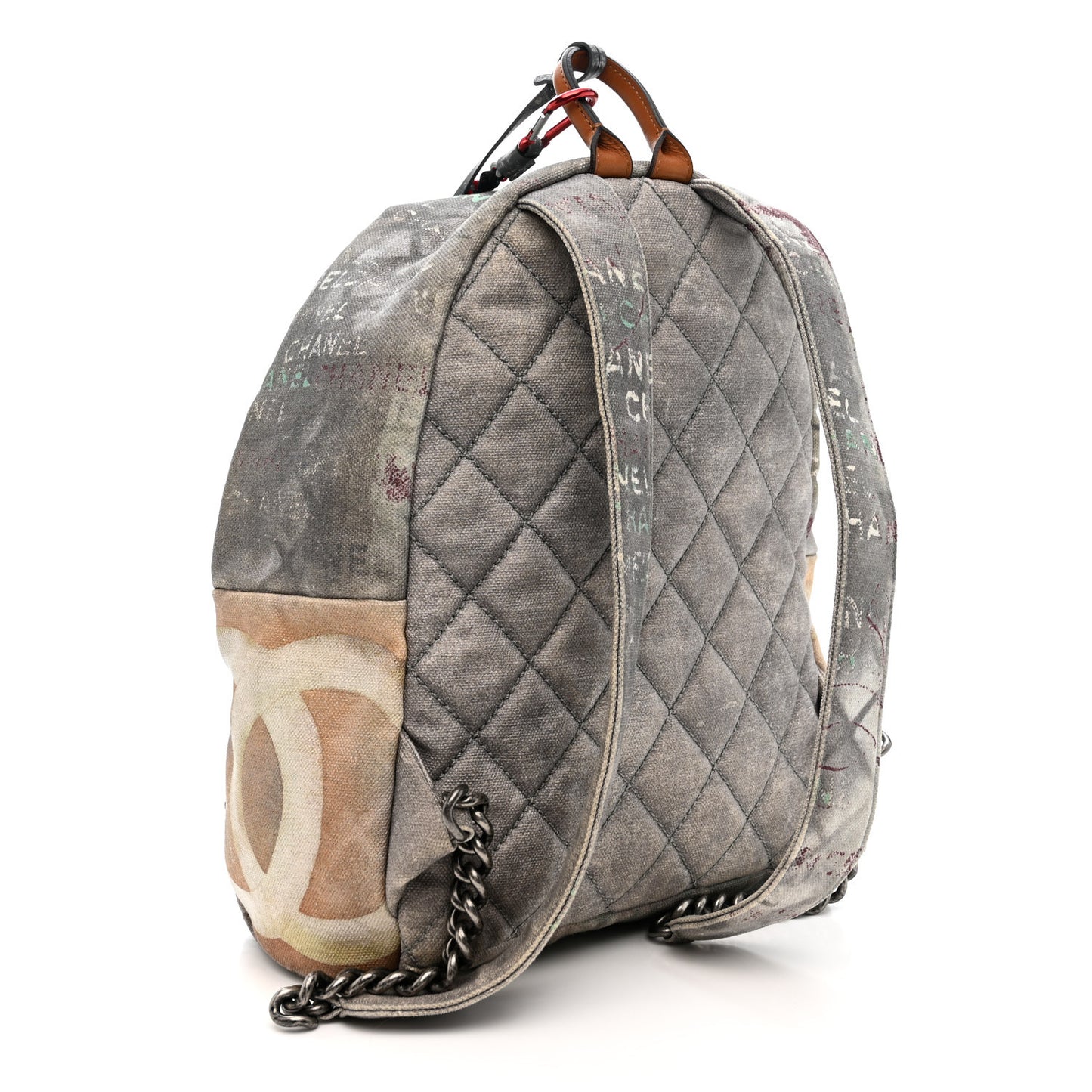 Graffiti Printed Canvas Medium Backpack Grey