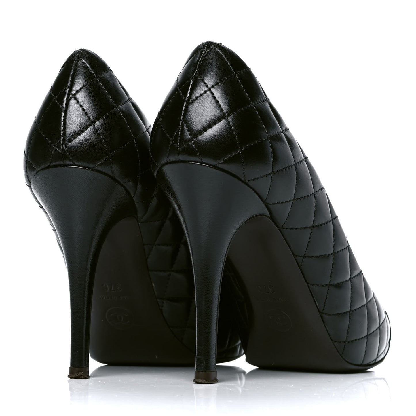 Lambskin Quilted Cap Toe Pumps 37 Black