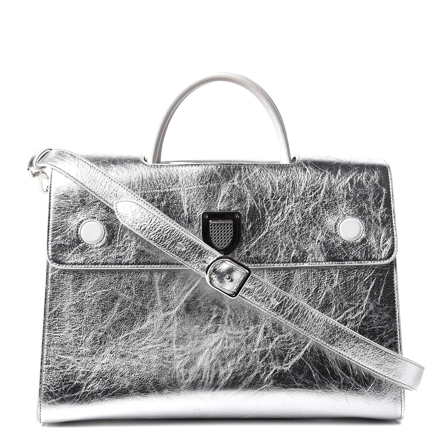 Metallic Calfskin Large Diorever Flap Silver