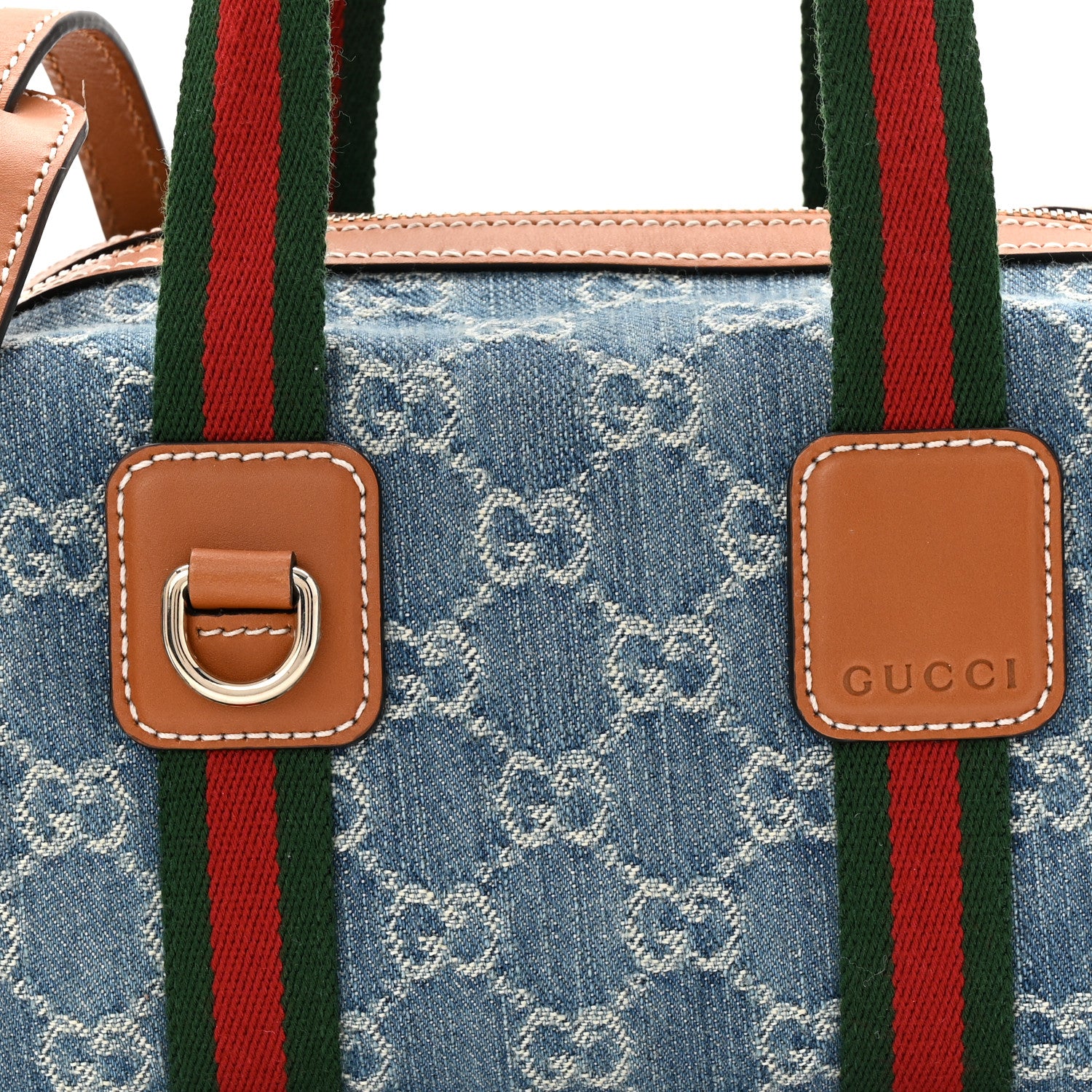 Gucci GG Denim Calfskin Web Mini GG Top Handle Bag Light Blue White 7 of 9