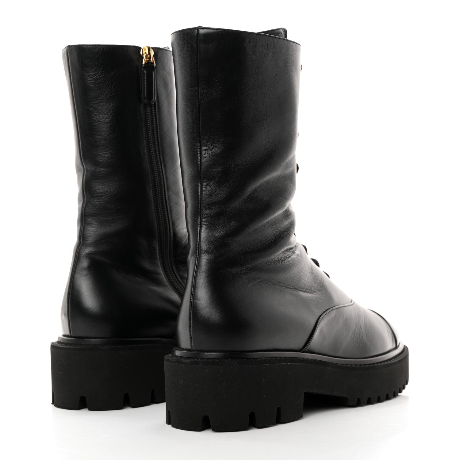 Chanel Crumpled Calfskin Patent Cap Toe Lace Up Combat Boots 41.5 Black 4 of 8