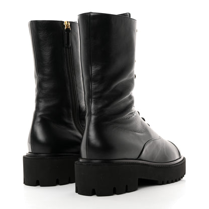 Chanel Crumpled Calfskin Patent Cap Toe Lace Up Combat Boots 41.5 Black 4 of 8