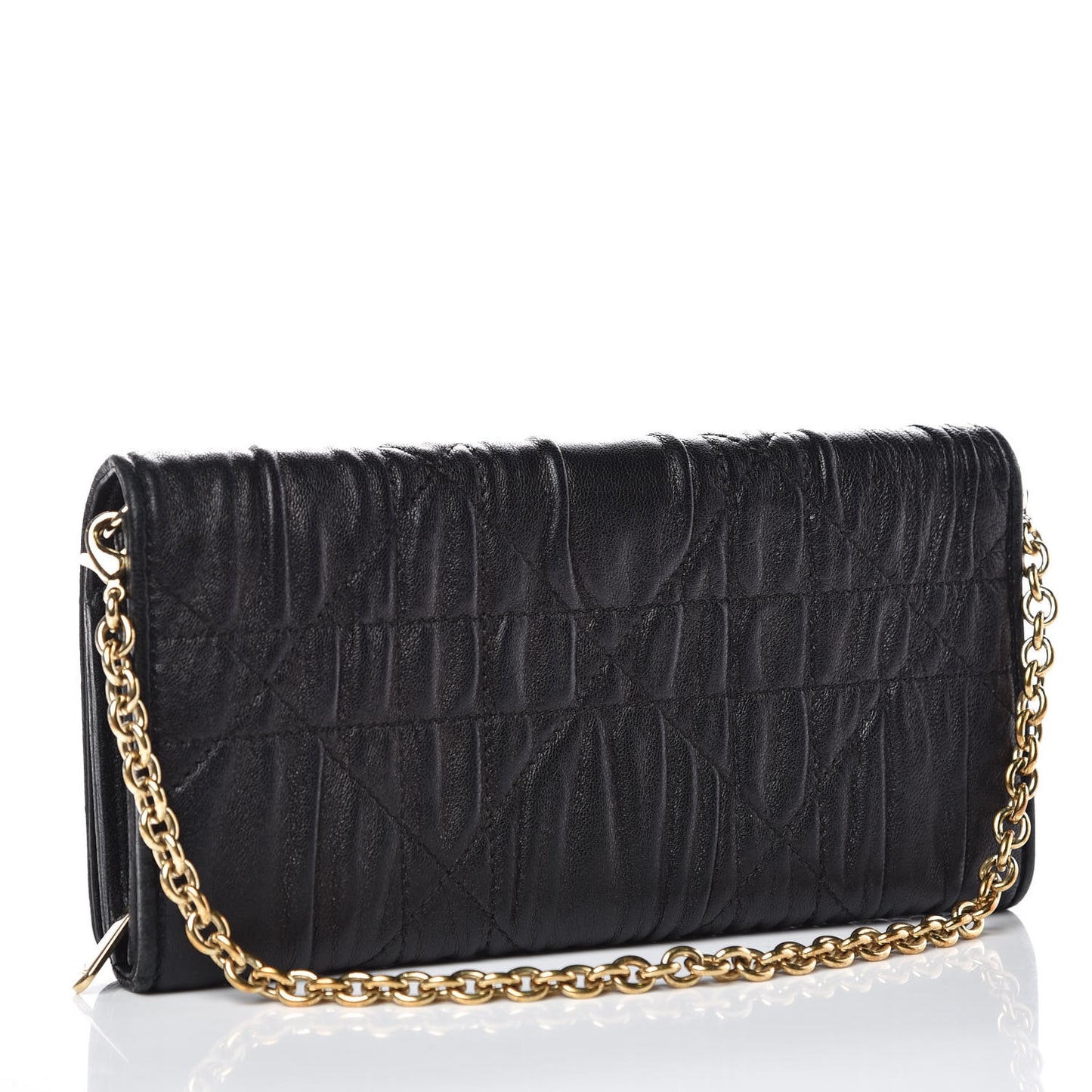 Gaufre Lambskin Cannage Rendez-vous Chain Wallet Black