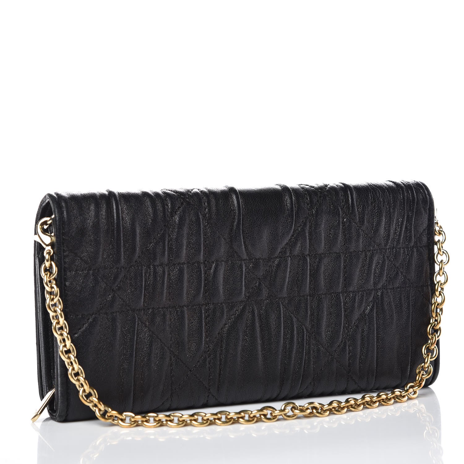 Christian Dior Gaufre Lambskin Cannage Rendez-vous Chain Wallet Black 3 of 9