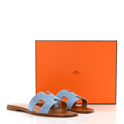 Hermes Denim Canvas Oran Sandals 38.5 Bleu Clair 9 of 9