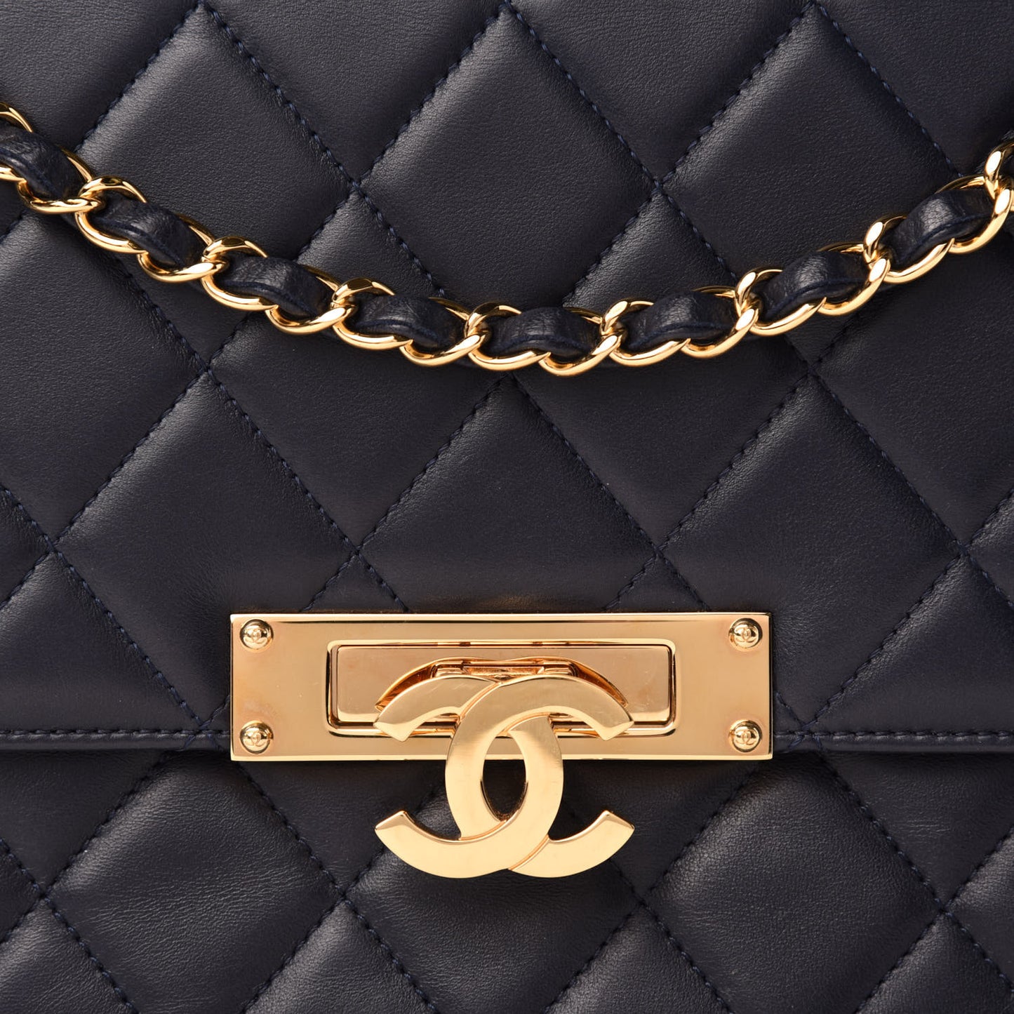 Lambskin Quilted Large Golden Class Flap Navy