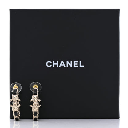 Chanel Metal Lambskin Quilted CC Turnlock Chain Hoop Earrings Gold Black 5 of 5