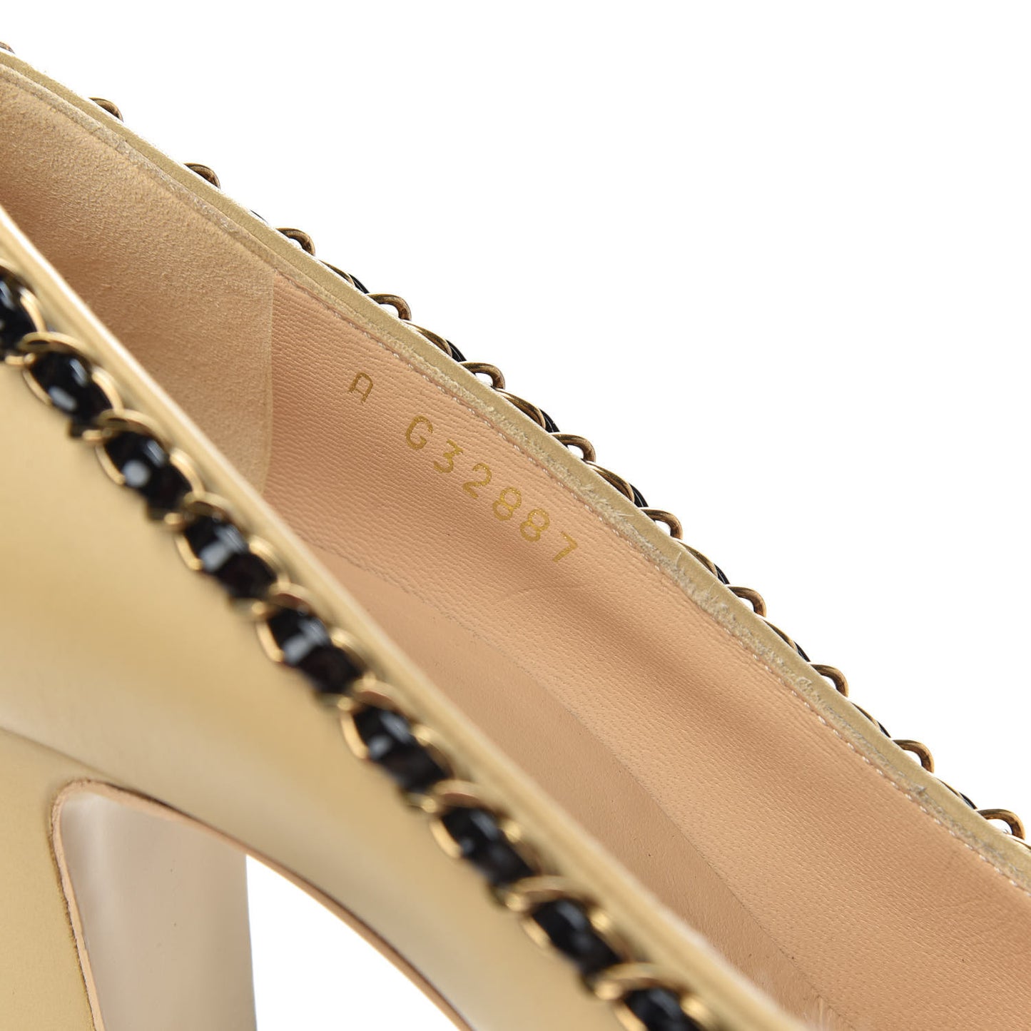 Calfskin Patent Calfskin Chain Cap Toe Pumps 36.5 Beige Black