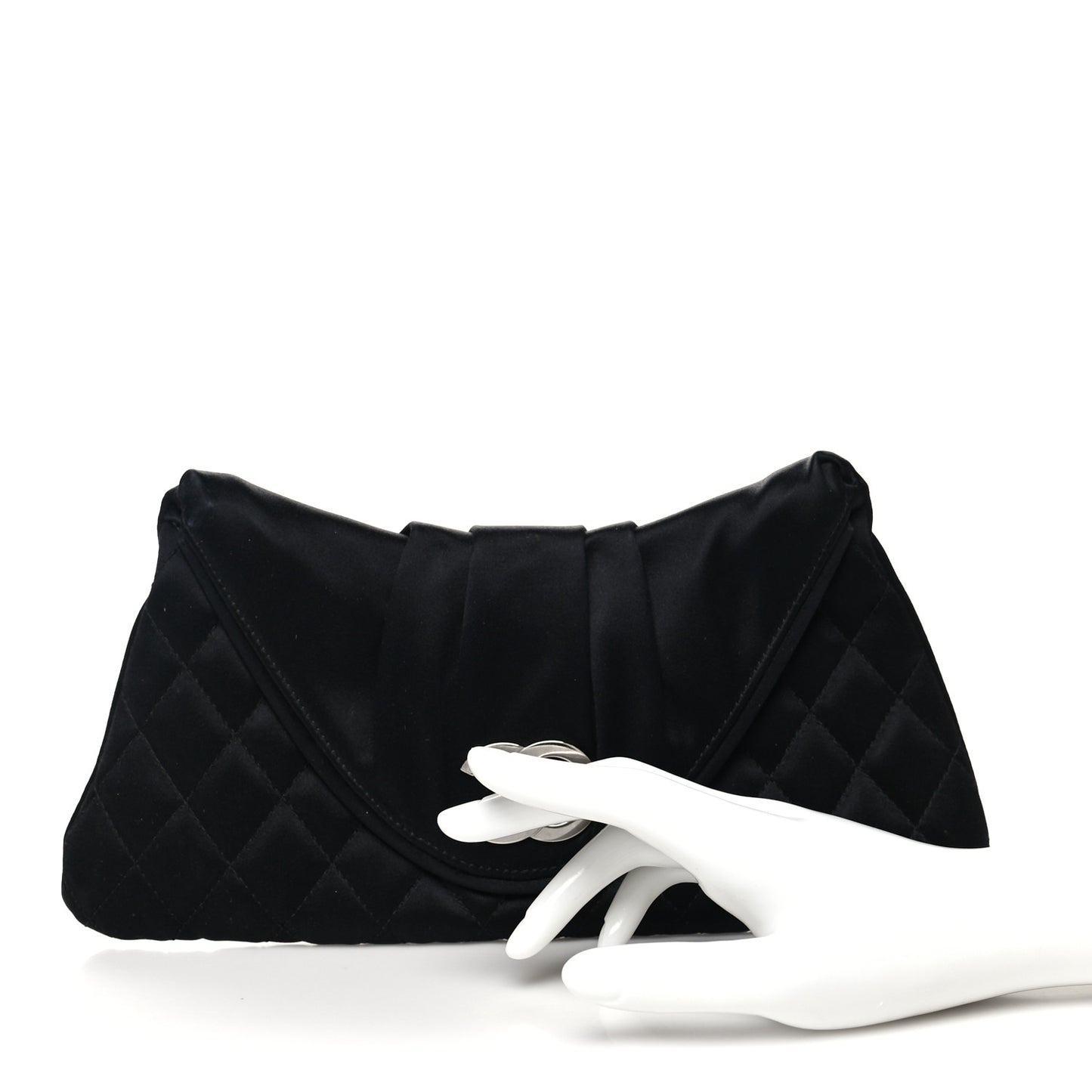 Satin Quilted Flap Clutch Black