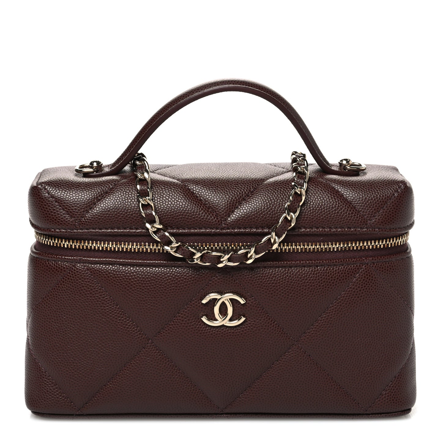Caviar Quilted Top Handle Slim Vanity With Chain Dark Brown