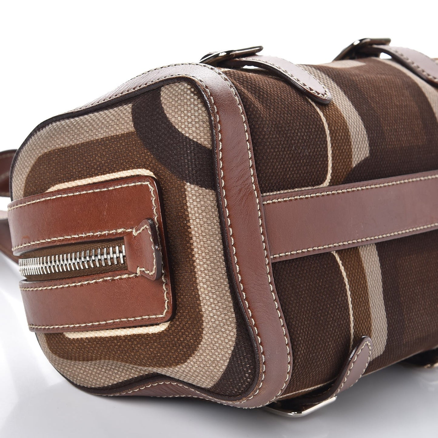 Canvas Calfskin Small Buckle Bag Brown