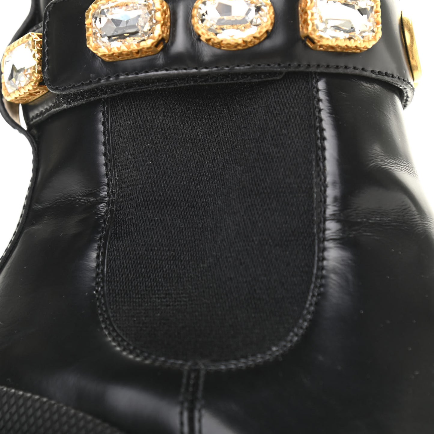 Calfskin Crystal GG Trip Chelsea Ankle Boots 36.5 Black