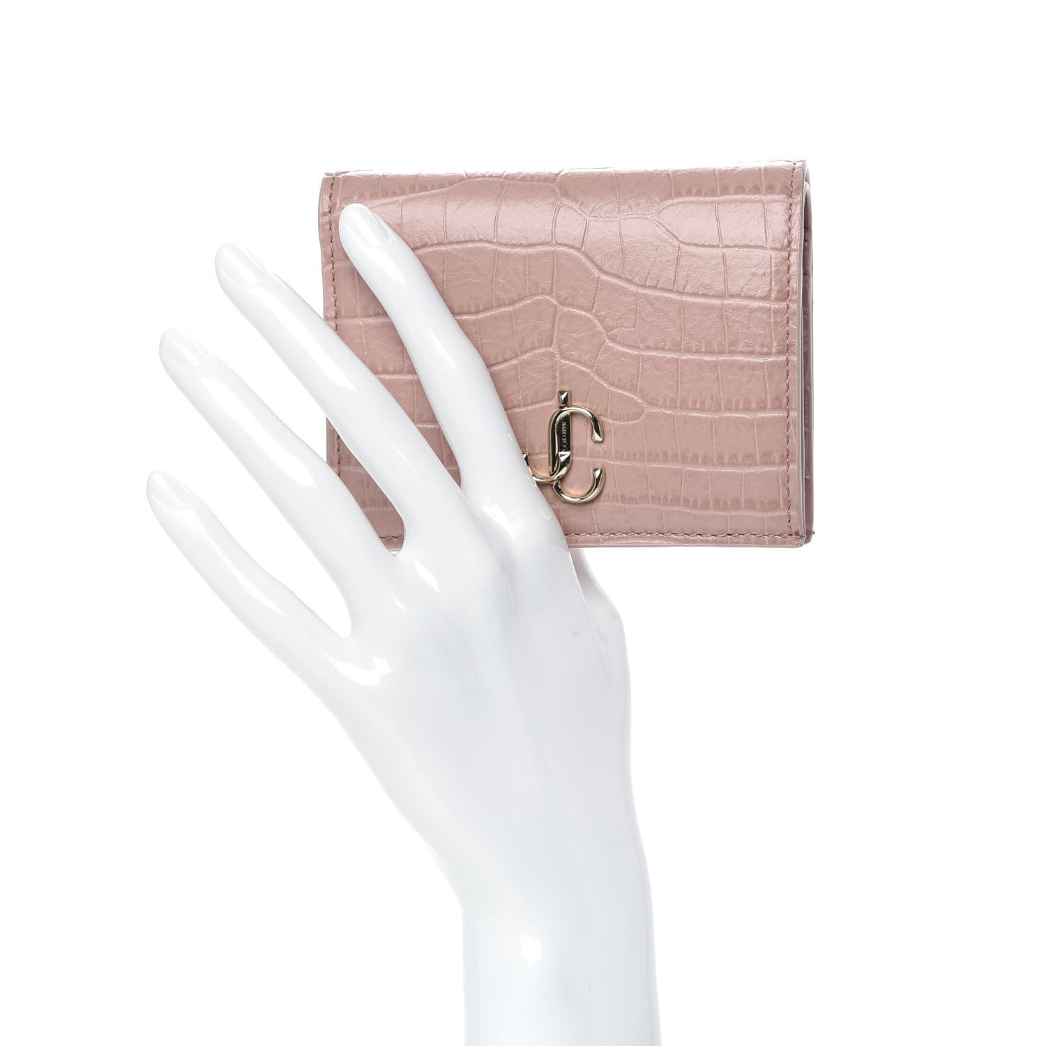 Jimmy Choo Calfskin Crocodile Embossed Hanne Wallet Blush 2 of 7