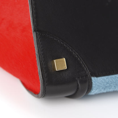 Celine Pony Hair Mini Tri-Color Luggage Glacier Red Black 10 of 18