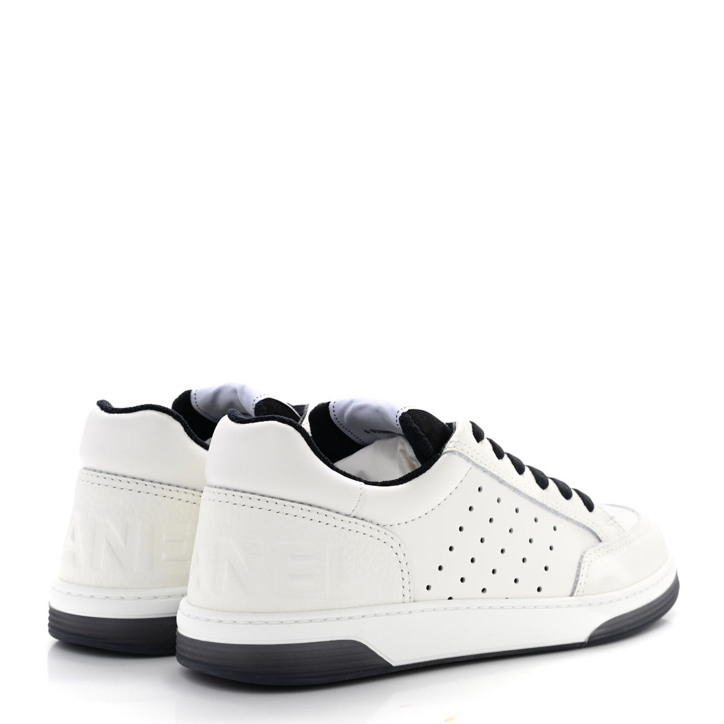 Grained Calfskin Fabric Womens Logo Sneakers 40.5 White Black