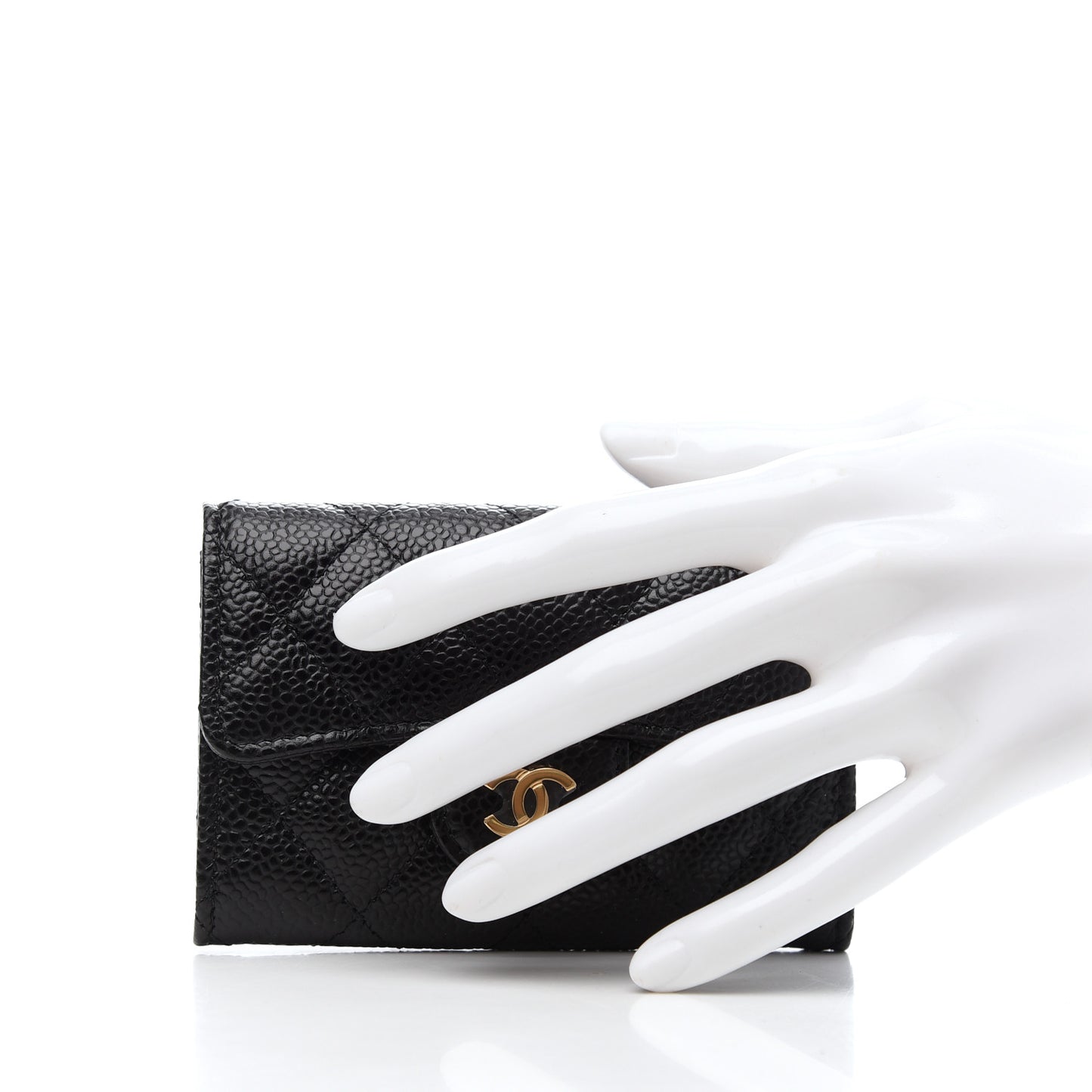 Caviar Quilted Flap Card Holder Wallet Black