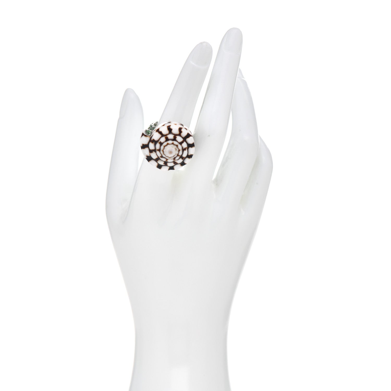 John Hardy 18K White Gold Diamond Sapphire Tsavorites Marble Cone Shell Cinta Ring 55 7.25 2 of 6
