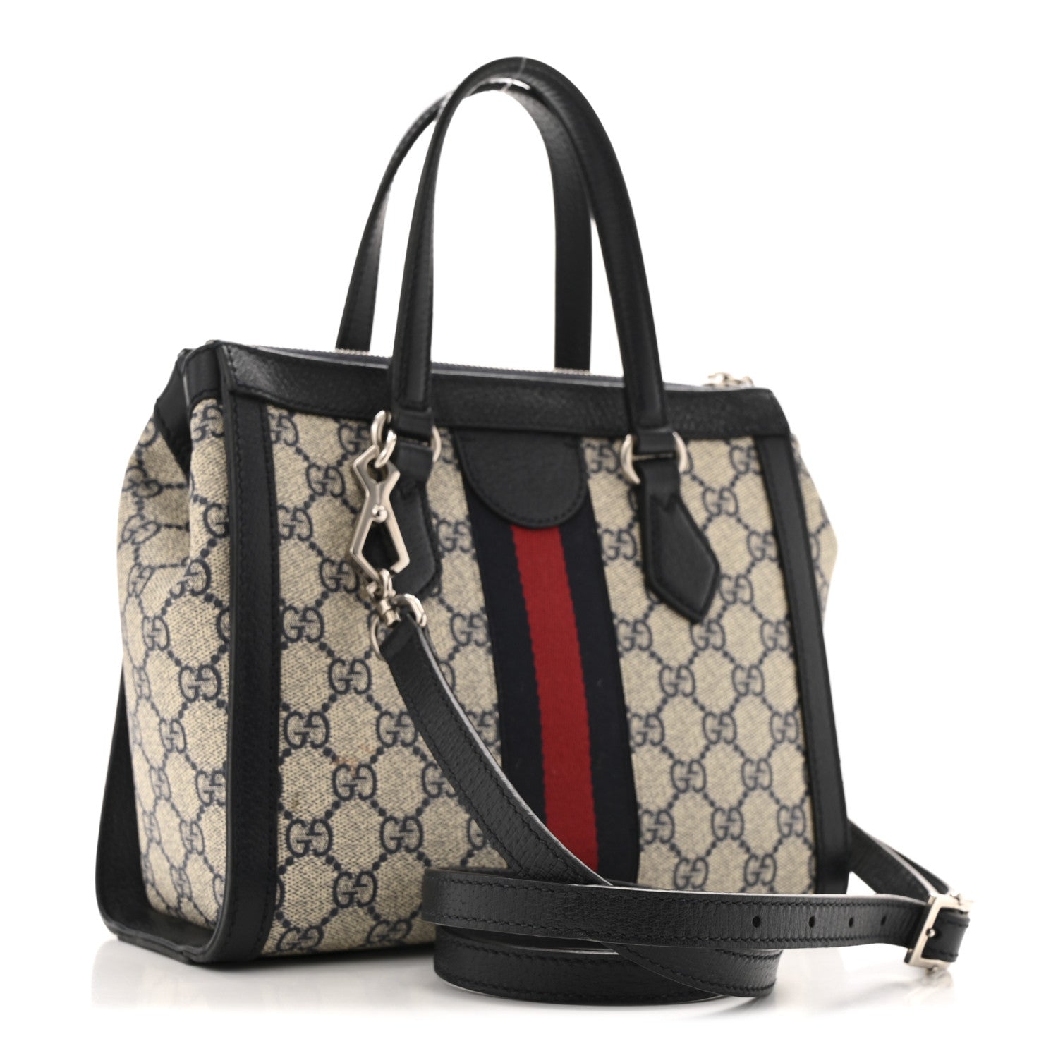Gucci GG Supreme Monogram Textured Dollar Calfskin Web Small Ophidia Tote Bag Beige Blue 3 of 11