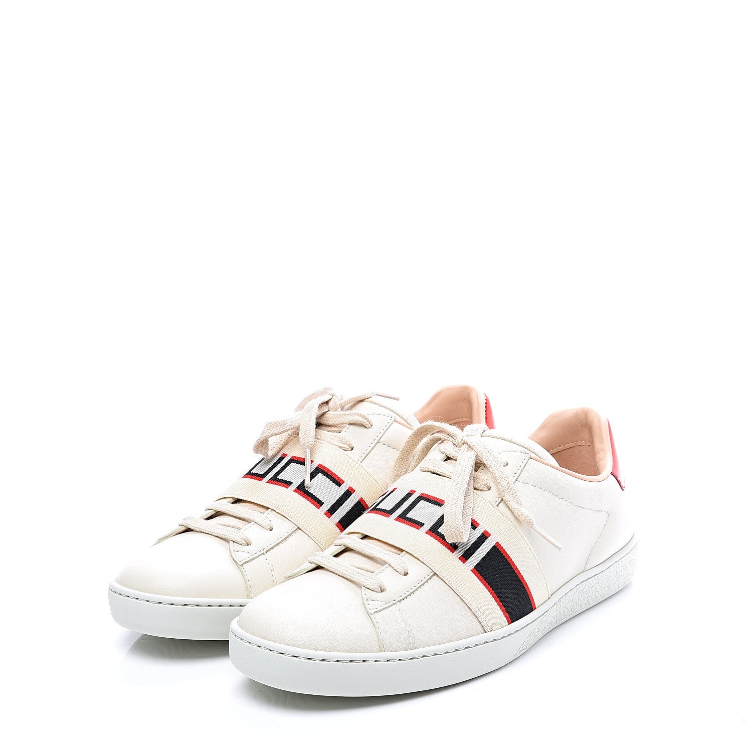 Gucci Calfskin Stripe Womens New Ace Sneakers 36.5 New Mystic White Ecru Red Flame 2 of 12