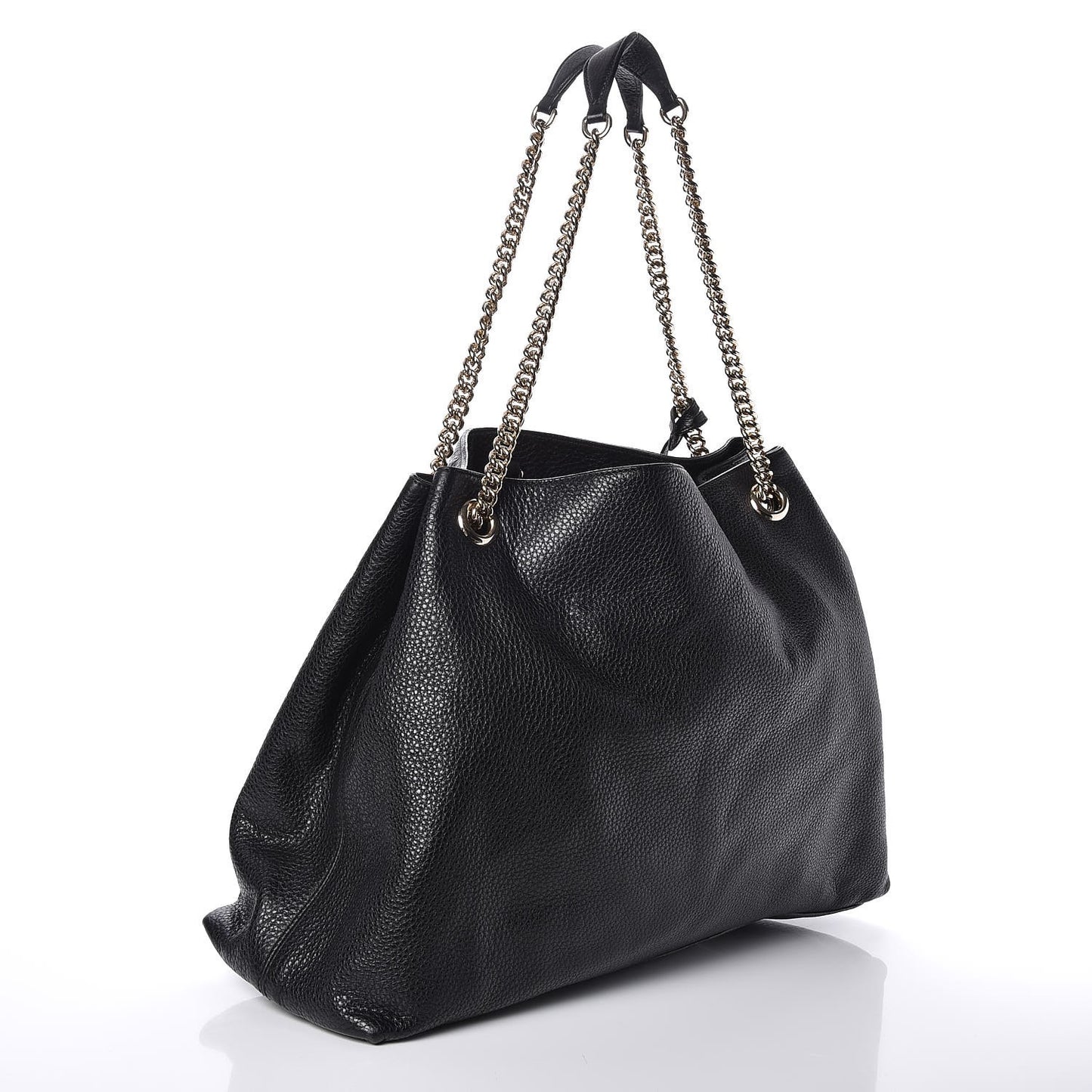 Pebbled Calfskin Large Soho Chain Shoulder Bag Black