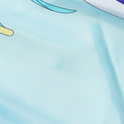 Hermes Silk Twill Paradis De Soie Giant Plume Scarf 140 Aqua Violet Jaune 3 of 6