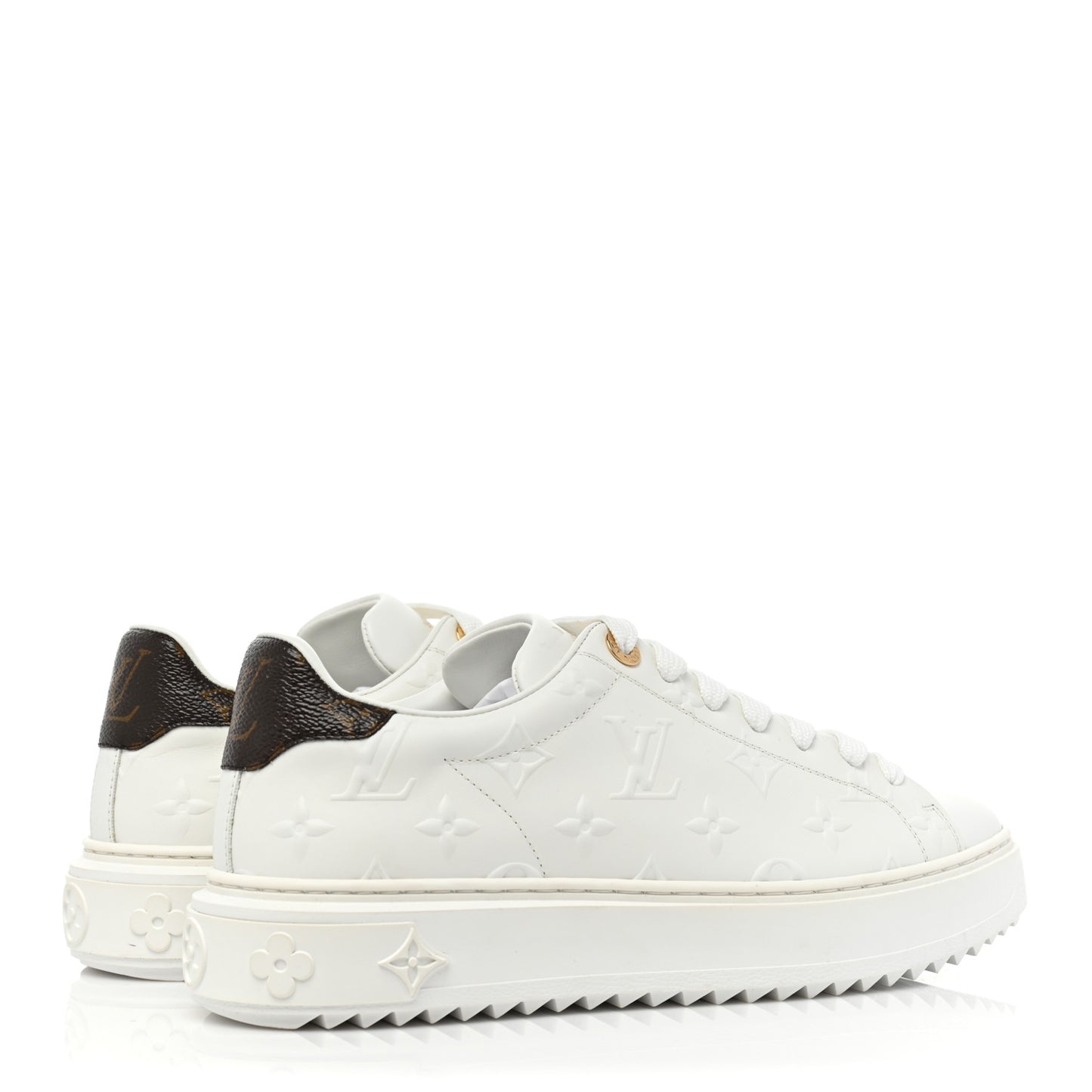 Lambskin Embossed Monogram Time Out Sneakers 38 White